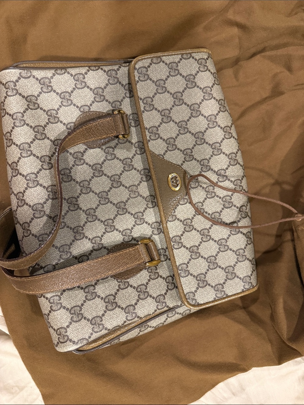 Gucci Beige & Brown GG Canvas Shoulder Bag